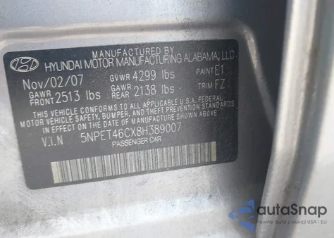 2008 Hyundai Sonata Gls из США, поврежденный, VIN 5NPET46CX8H389007